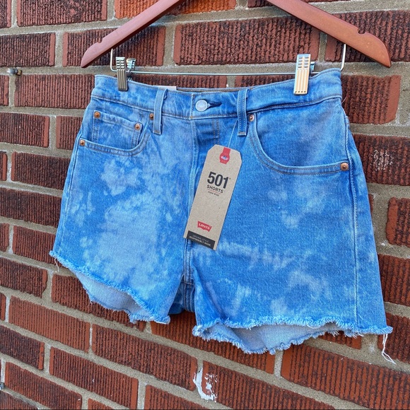 Levi's 501 Original Shorts High Rise Jean Cut Off Bleached Short - Picture 2 of 12